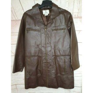 Vintage JL Studio Leather Trench Style Jacket 18W | Zippered Pockets | Mint